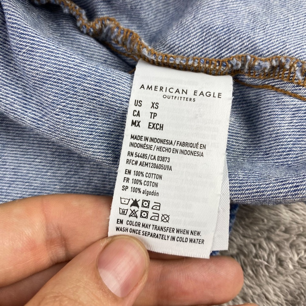 American Eagle Denim Babydoll Top Womens XS Blue Tie Strap Peplum Top - Picture 7 of 12